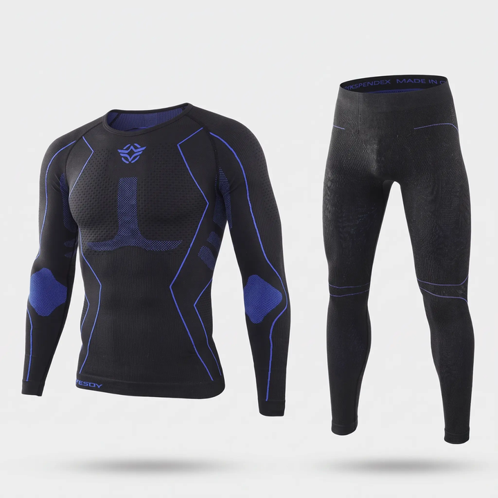Men's thermal long johns set in black and blue