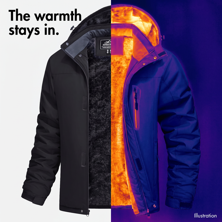 Illustration of warmth kept in by the fleece lined winter coat
