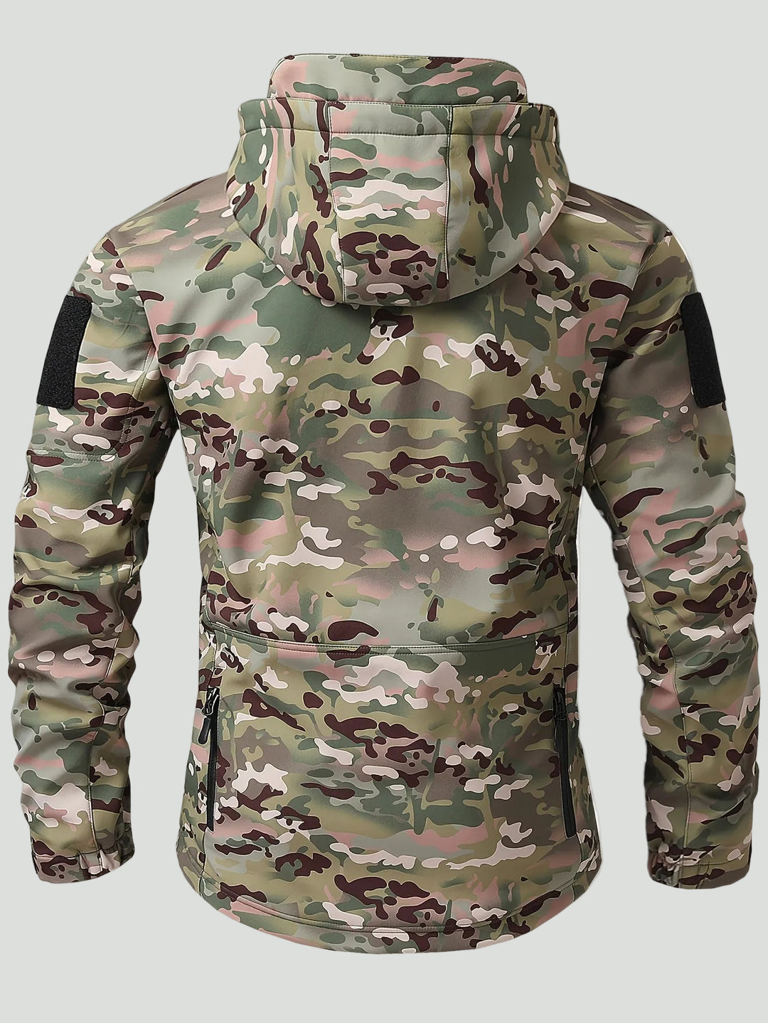 Men’s Camouflage Softshell Jacket – Hooded Outdoor Layer for Cold Weather Use