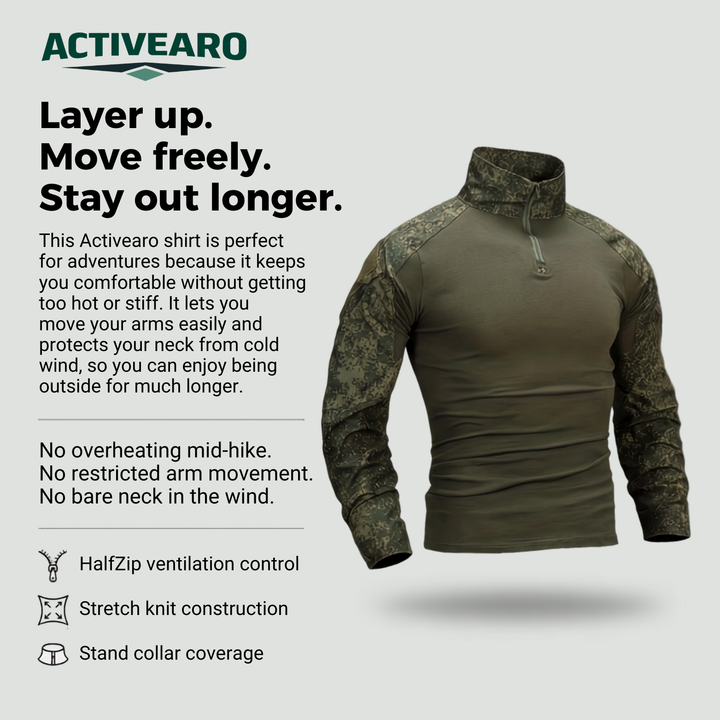 Men’s Camouflage Tactical Long Sleeve Shirt – Half Zip Outdoor Layer