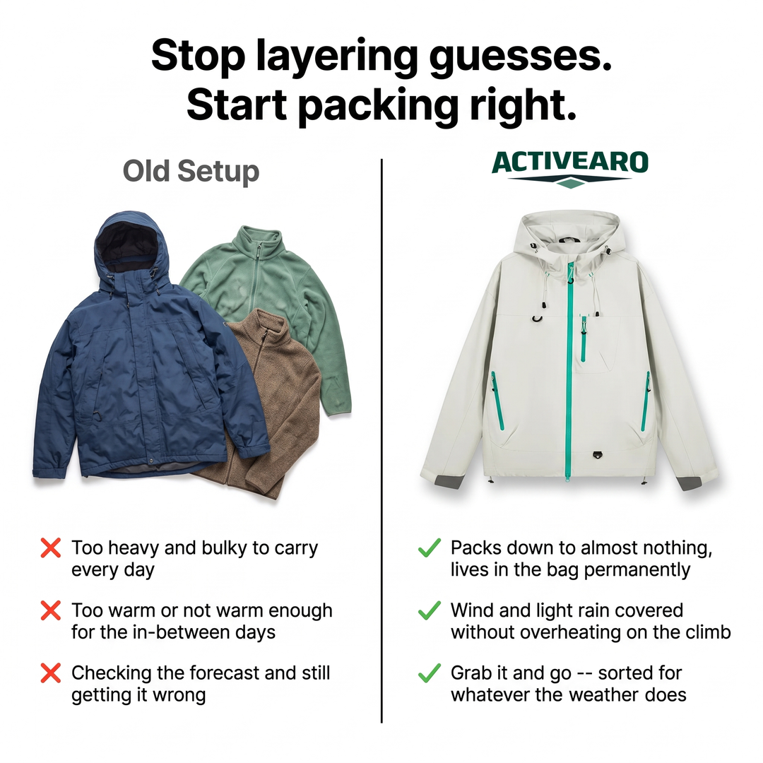 Comparison of bulky layers against the Activearo women's rain jacket