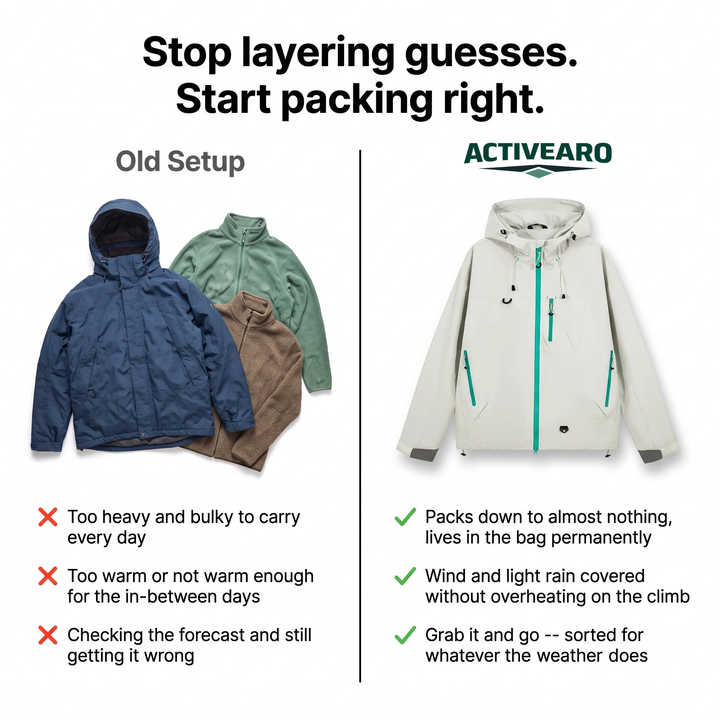 Comparison of bulky layers against the Activearo women's rain jacket