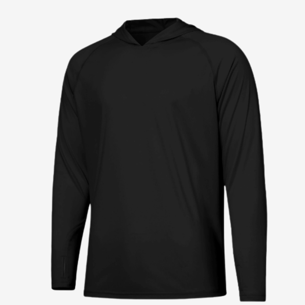 Men's UPF 50+ Sun Hoodie – Quick-Dry Polyester UV Top with Thumb Loops for Hiking and Fishing