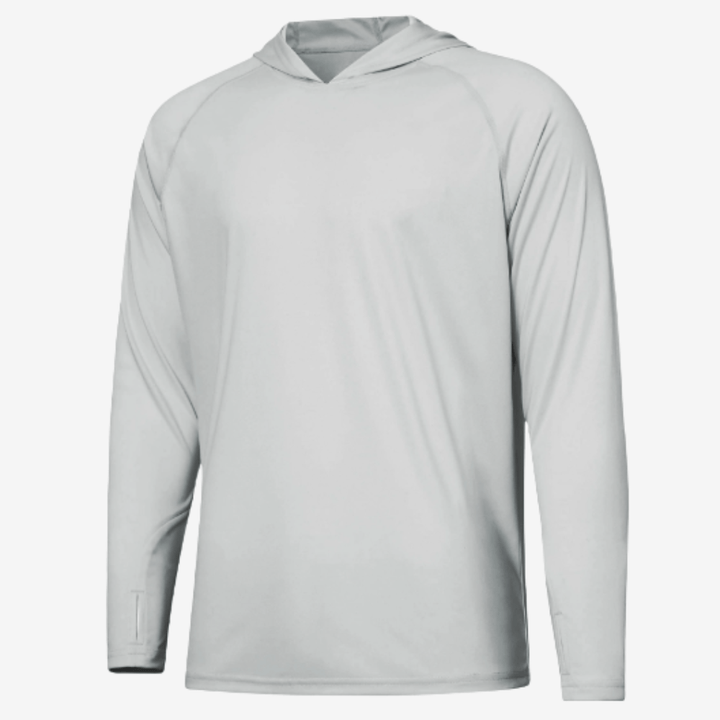 Men's UPF 50+ Sun Hoodie – Quick-Dry Polyester UV Top with Thumb Loops for Hiking and Fishing