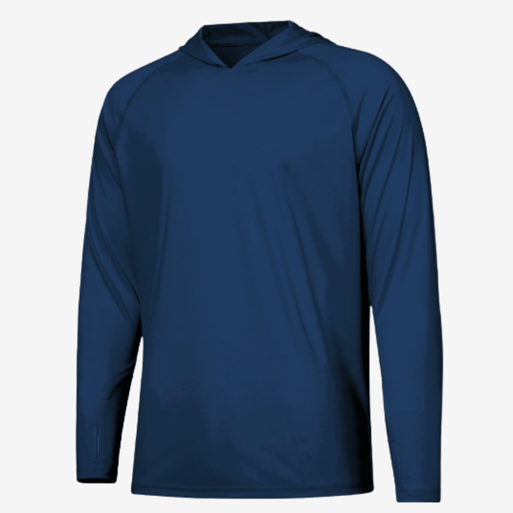 Men's UPF 50+ Sun Hoodie – Quick-Dry Polyester UV Top with Thumb Loops for Hiking and Fishing