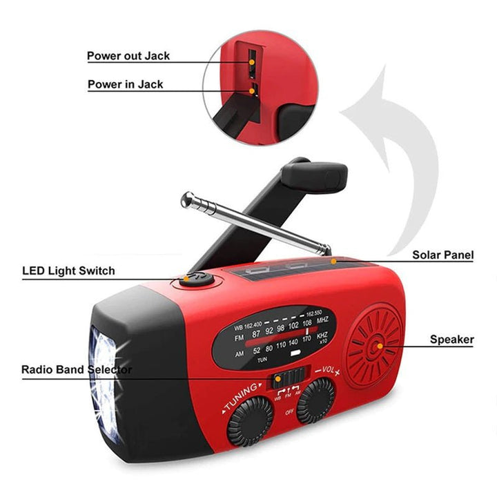 Emergency Hand Crank Radio - Solar and USB Rechargeable Weather Radio with flashlight for Camping and Outdoor Use