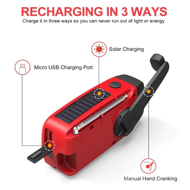 Emergency Hand Crank Radio - Solar and USB Rechargeable Weather Radio with flashlight for Camping and Outdoor Use