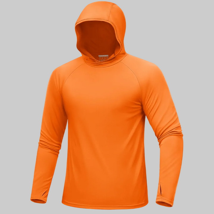 Men's UPF 50+ Sun Hoodie – Quick-Dry Polyester UV Top with Thumb Loops for Hiking and Fishing