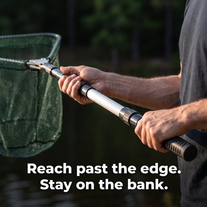 Extending the telescopic handle of the landing net