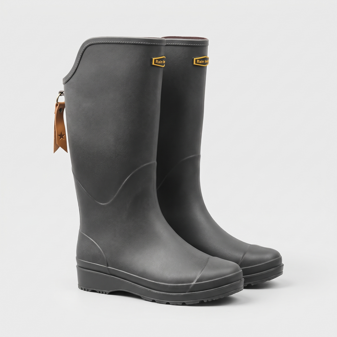 Women's knee high wellies in Gray, three-quarter front view
