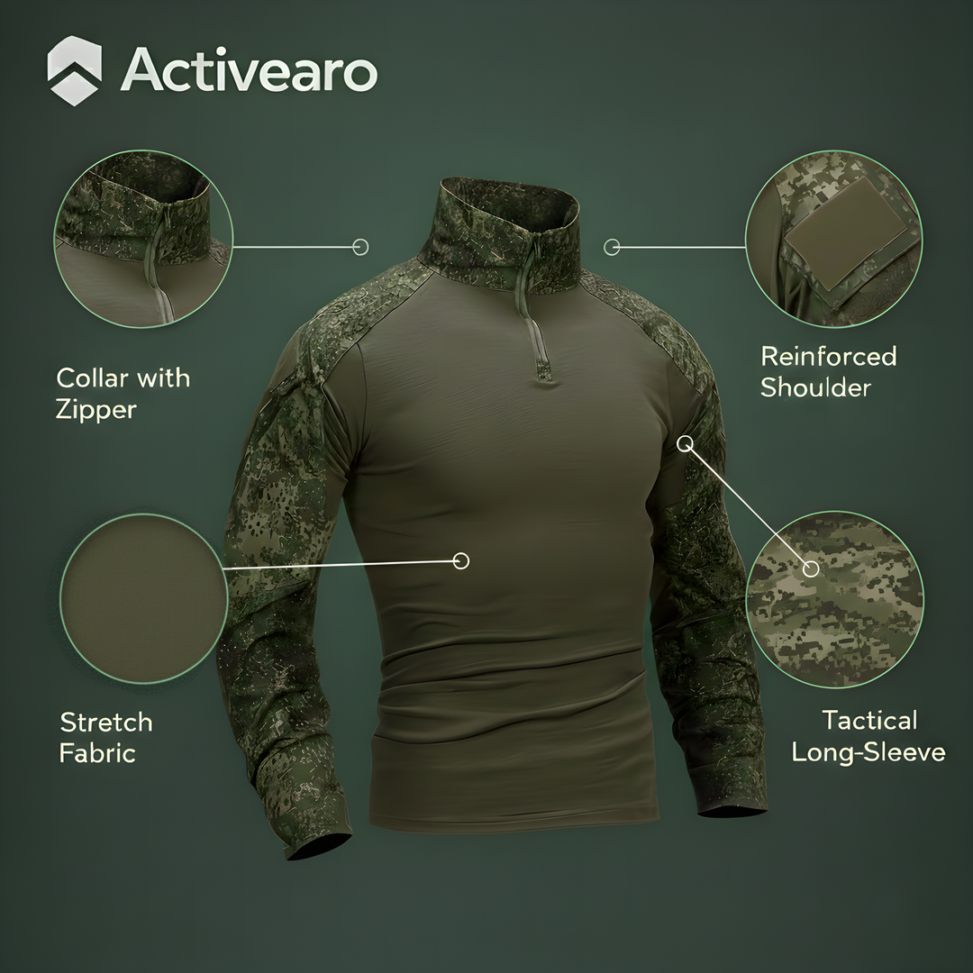 Men’s Camouflage Tactical Long Sleeve Shirt – Half Zip Outdoor Layer