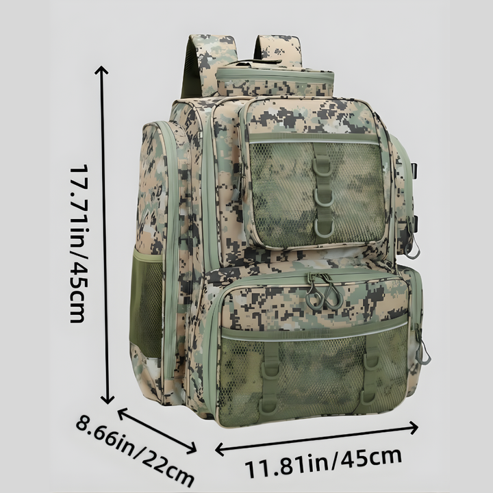 Large Capacity Fishing Tackle Backpack with Rod Holder – Multi-Compartment Outdoor Pack