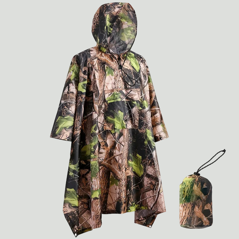 Hooded Camouflage Rain Poncho – Water-Resistant Outdoor Windbreaker