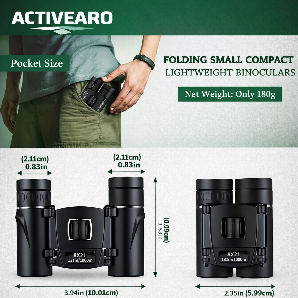 Compact binoculars – 8x magnification with foldable design for outdoor observation
