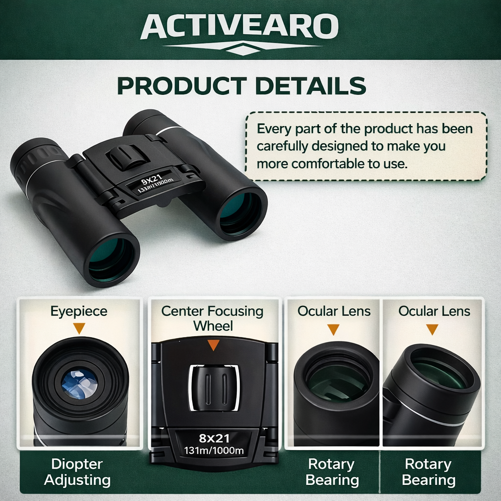 Compact binoculars – 8x magnification with foldable design for outdoor observation