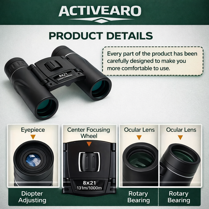 Compact binoculars – 8x magnification with foldable design for outdoor observation