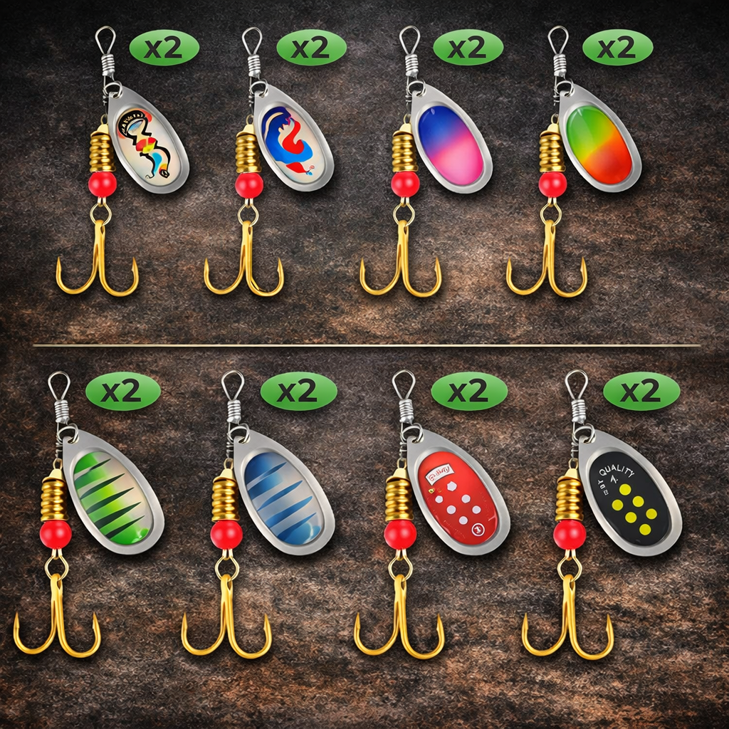 16-Piece Spinner Fishing Lure Set – Versatile Hard Baits for Predator Fishing