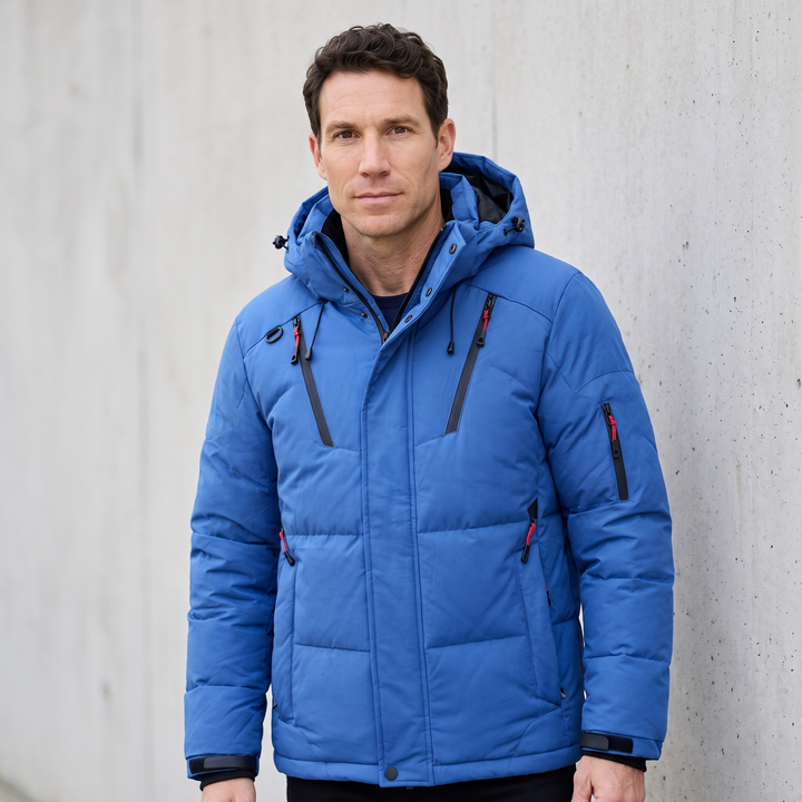 Men's Puffer Jacket in Blue - studio product shot