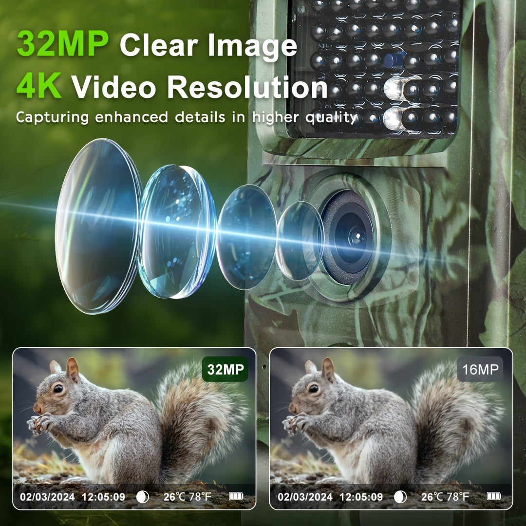 4K 32MP Trail Camera – Motion Detection & Low-Glow Night Vision