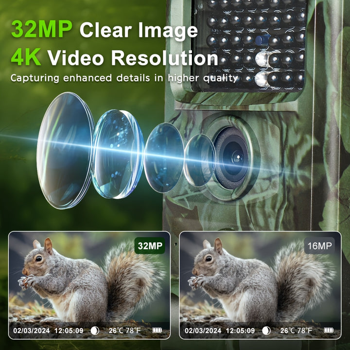 4K 32MP Trail Camera – Motion Detection & Low-Glow Night Vision