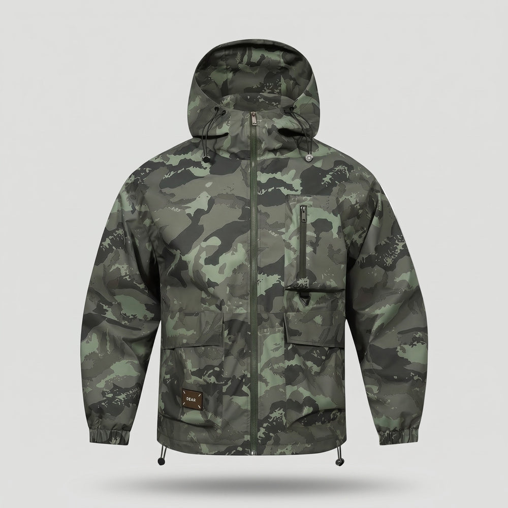 Army green camo hooded jacket, front