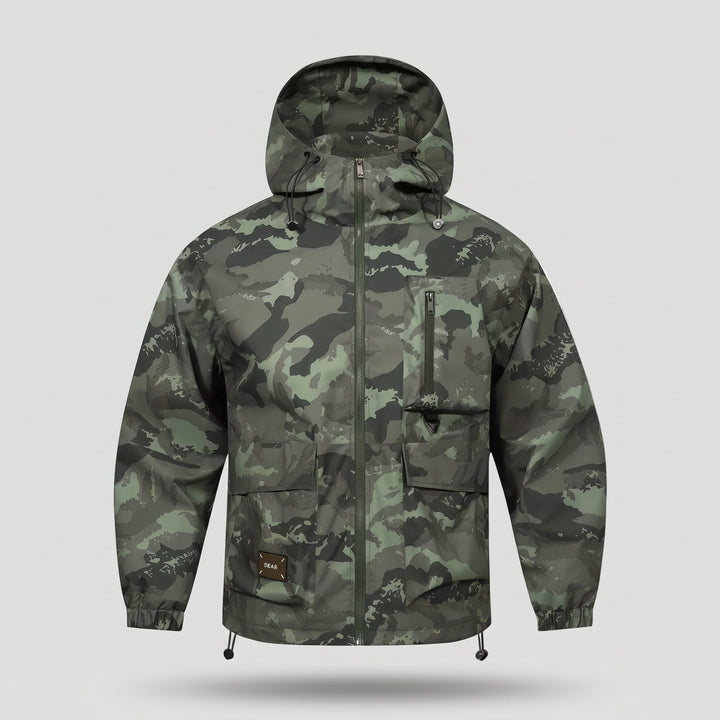 Army green camo hooded jacket, front