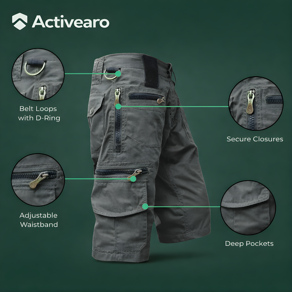 Men’s Outdoor Cargo Shorts – Zip Pockets for Hiking and Fishing