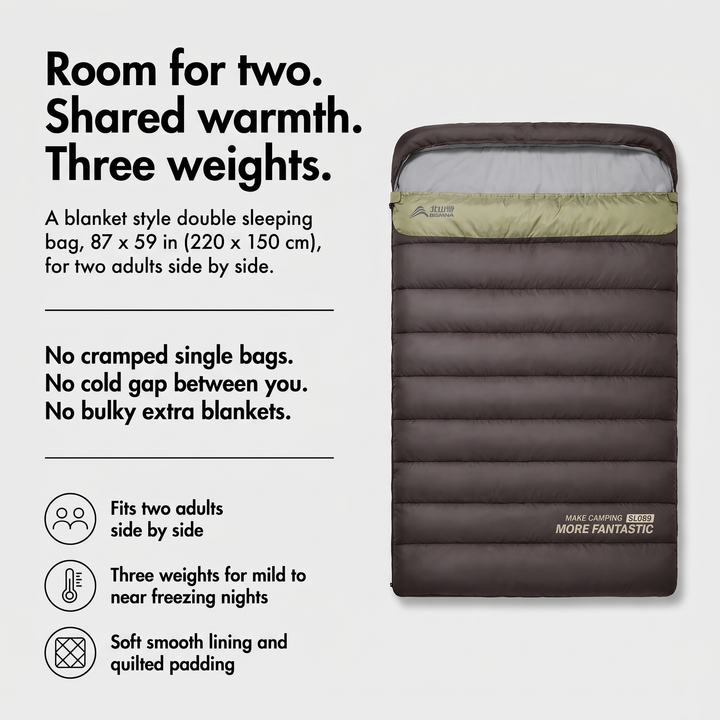 Double Sleeping Bag - 2 Person Sleeping Bag for Adults - 87 x 59 in - key benefits