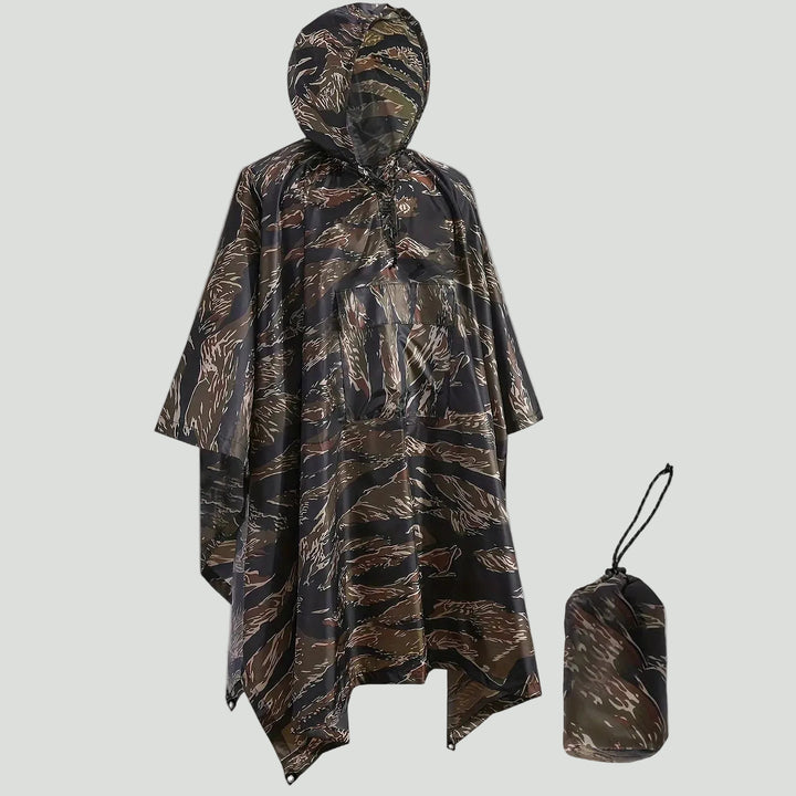 Hooded Camouflage Rain Poncho – Water-Resistant Outdoor Windbreaker