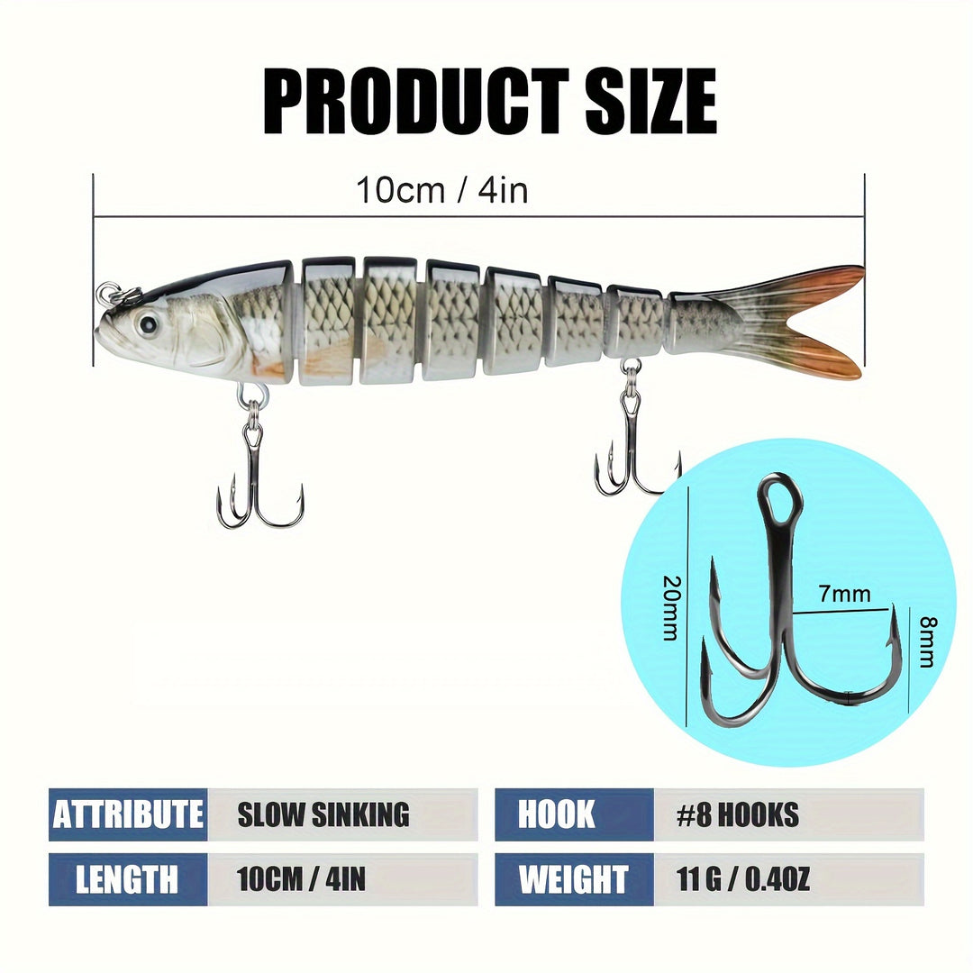 Multi-Jointed Slow-Sinking Swimbait – 4 in Fishing Lure for Bass Trout and Crappie