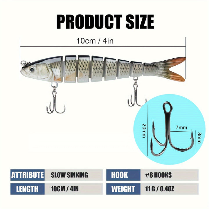 Multi-Jointed Slow-Sinking Swimbait – 4 in Fishing Lure for Bass Trout and Crappie