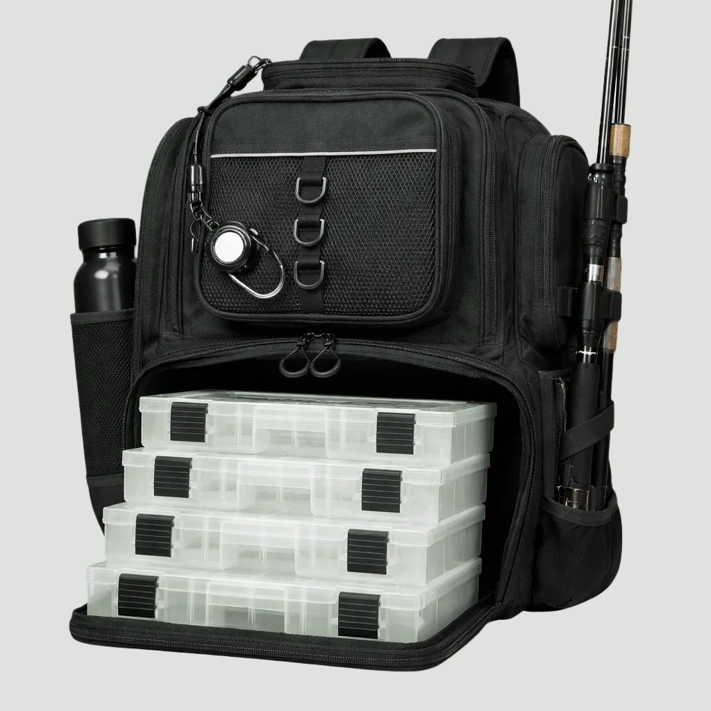 Large Capacity Fishing Tackle Backpack with Rod Holder – Multi-Compartment Outdoor Pack