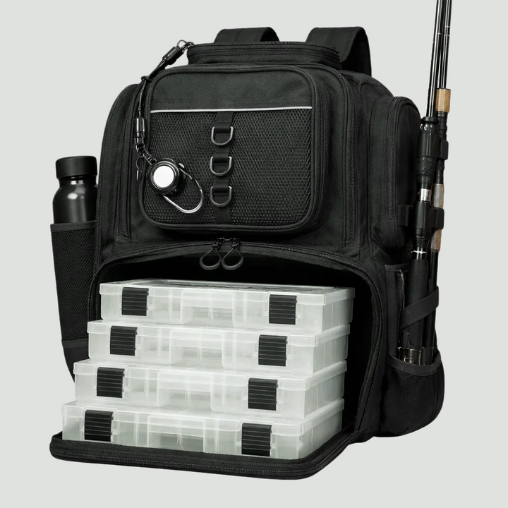 Large Capacity Fishing Tackle Backpack with Rod Holder – Multi-Compartment Outdoor Pack