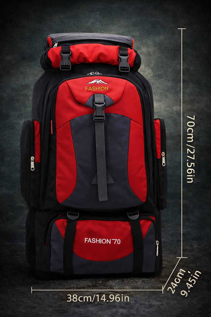 Large hiking backpack – 70L outdoor pack with adjustable straps and buckle closure