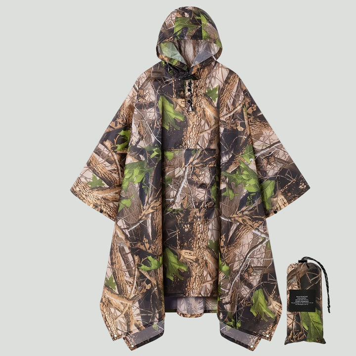 Hooded Camouflage Rain Poncho – Water-Resistant Outdoor Windbreaker