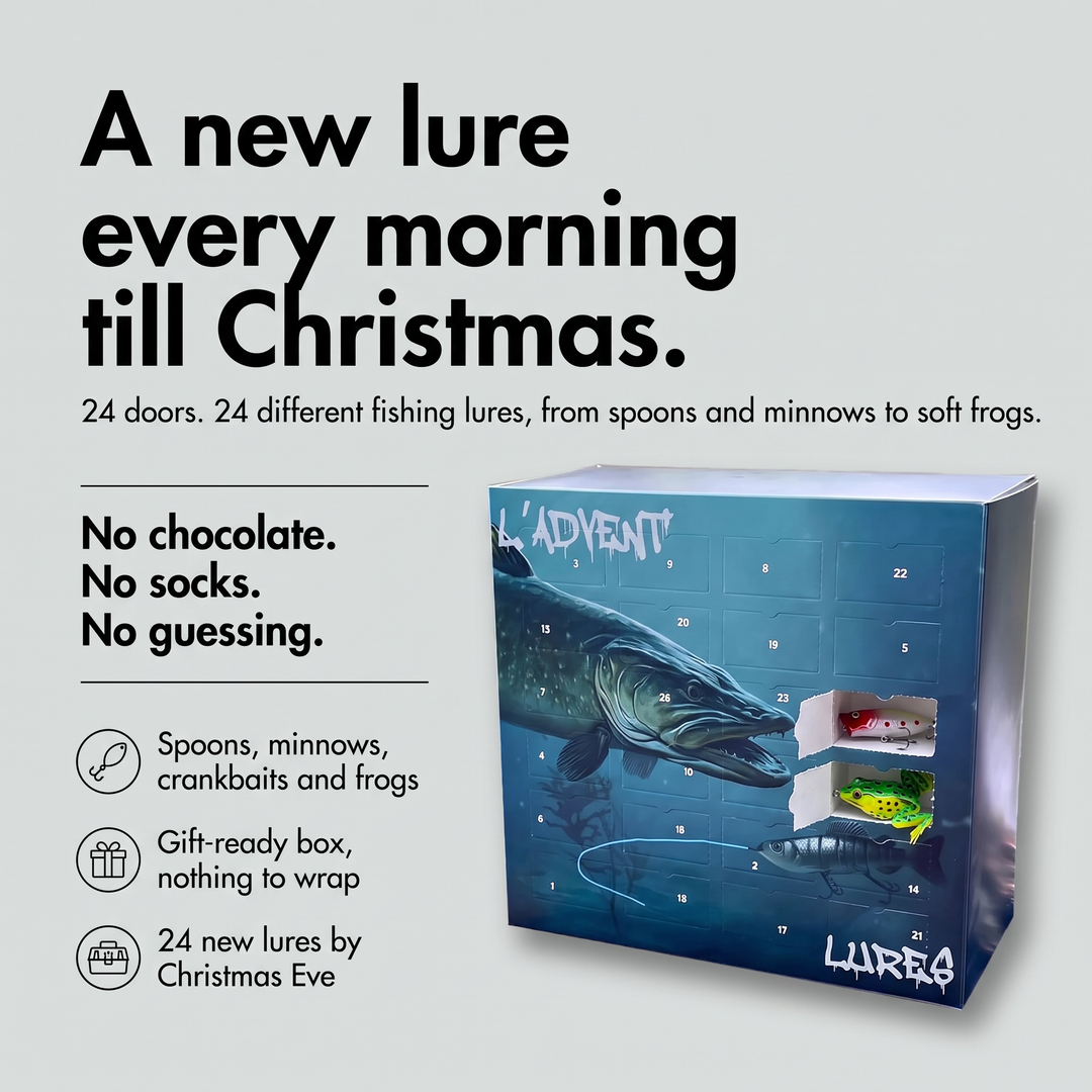Fishing lure advent calendar infographic, a new lure every morning till Christmas