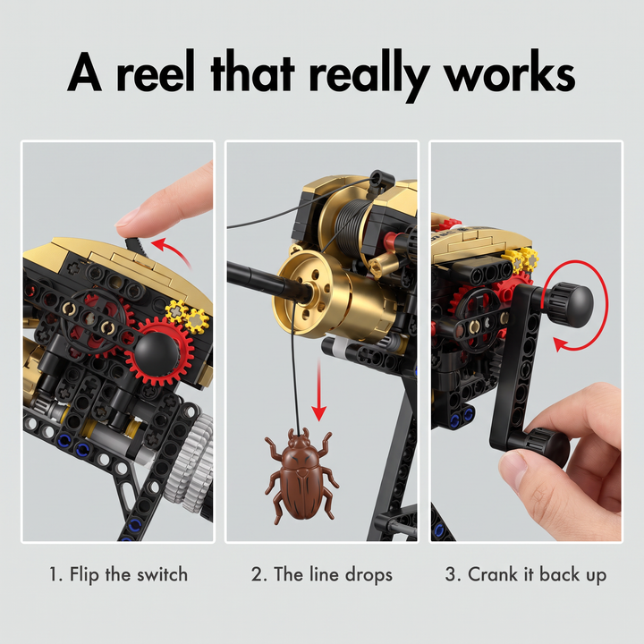 How the reel of the fishing rod building kit works in three steps
