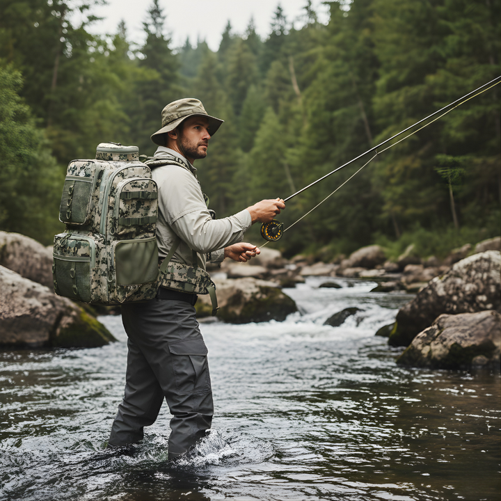 Large Capacity Fishing Tackle Backpack with Rod Holder – Multi-Compartment Outdoor Pack