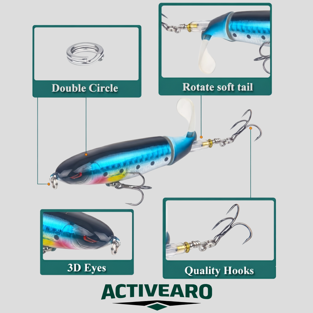 Topwater Popper Fishing Lure with Rotating Tail – Hard Bait for Surface Fishing