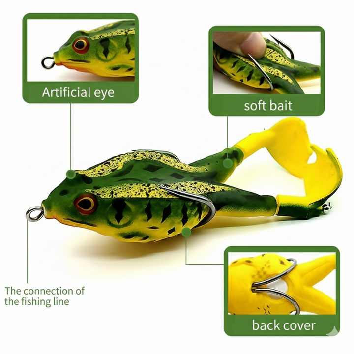 Surface Frog Fishing Lure Set with Rotating Tail – Floating Topwater Bait