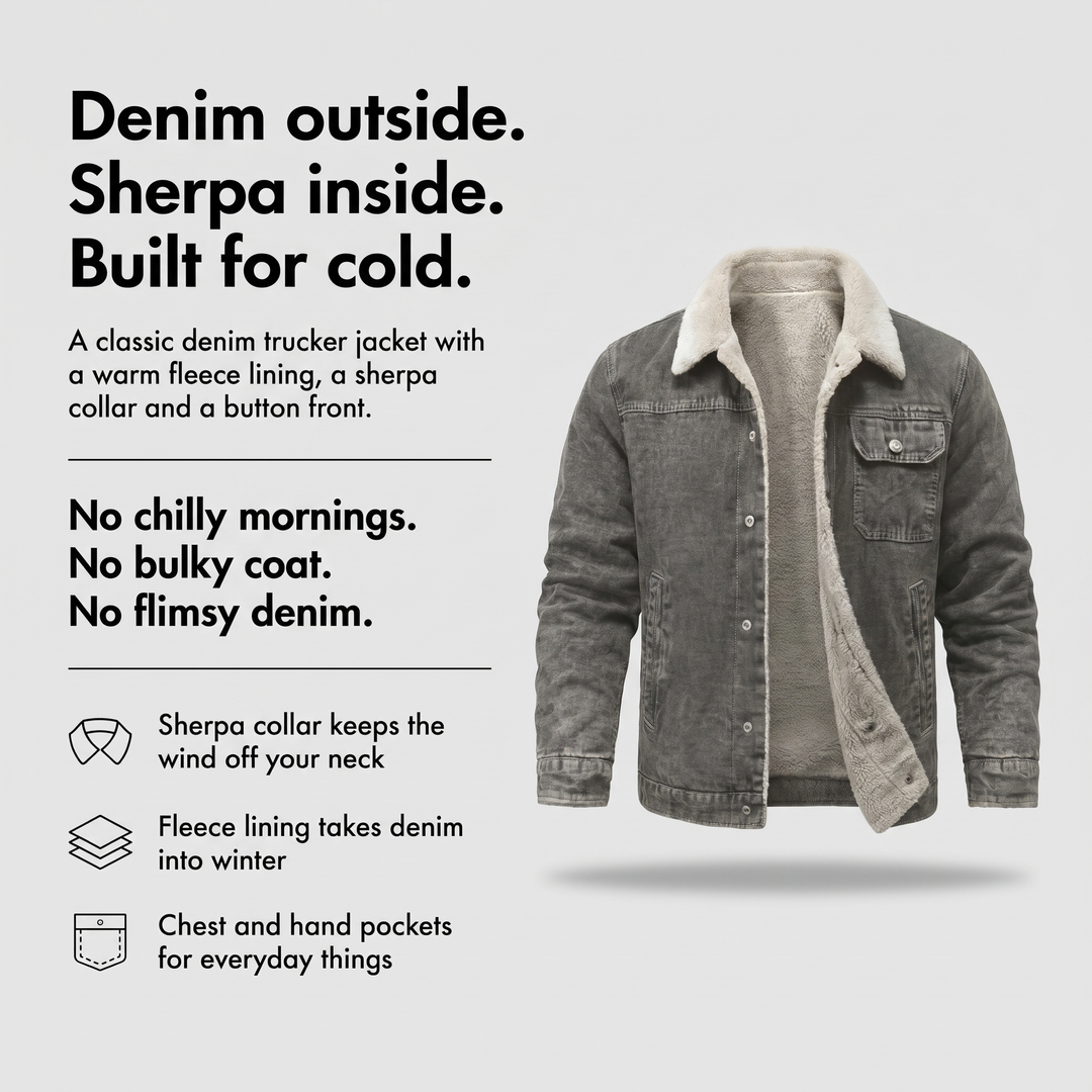 Sherpa lined jean jacket with fleece lining sherpa collar and button front