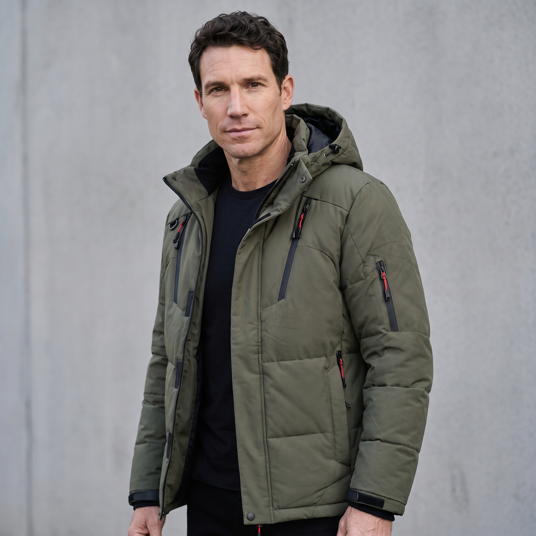 Men's Puffer Jacket in Green - studio product shot