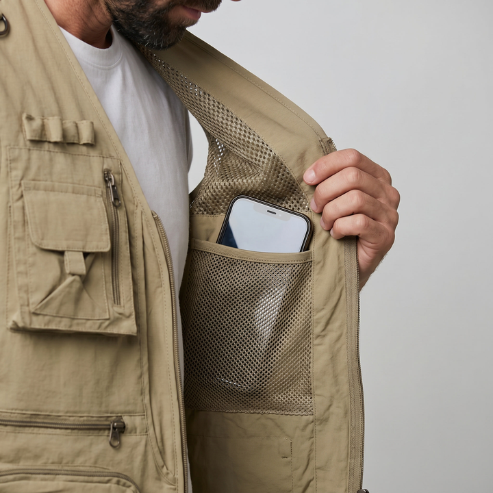 Men’s Multi-Pocket Outdoor Vest – Quick-Dry Mesh for Active Use