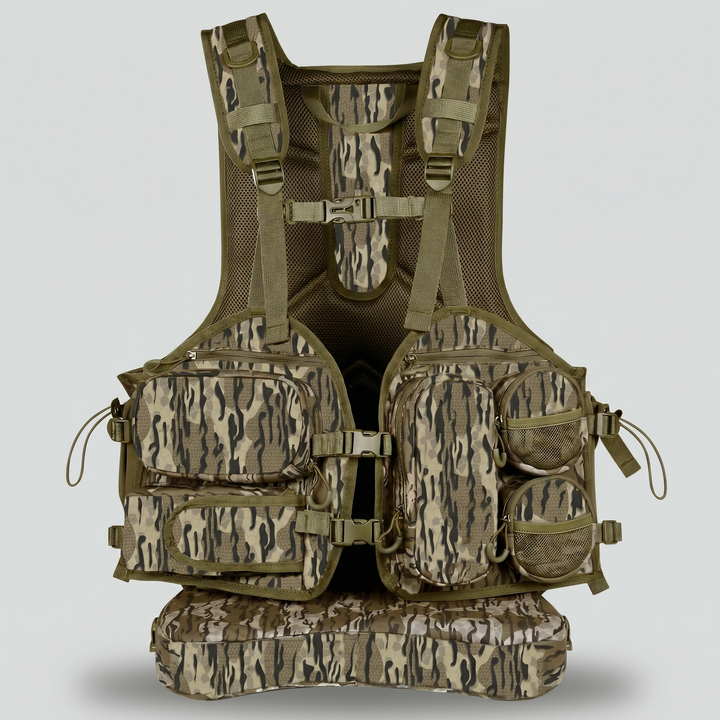 Turkey Vest with Seat Cushion – Memory Foam Seat, Pouch & Multi-Pocket Camo Gear