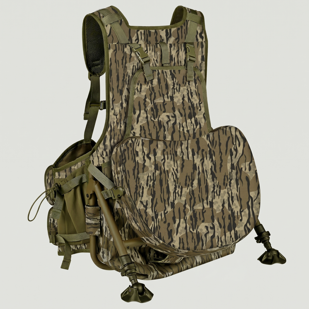 Turkey Vest with Seat Cushion – Memory Foam Seat, Pouch & Multi-Pocket Camo Gear