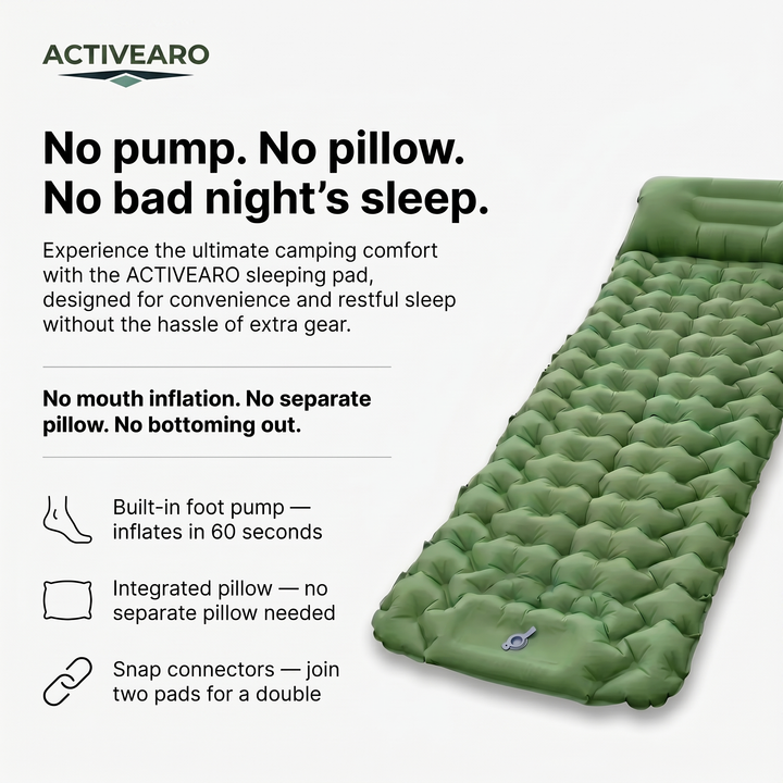 Camping Air Mattress with Built-In Foot Pump & Pillow – Inflatable Sleeping Pad