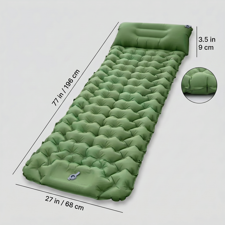 Camping Air Mattress with Built-In Foot Pump & Pillow – Inflatable Sleeping Pad