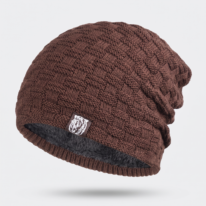 Men's fleece lined slouchy beanie in Coffee