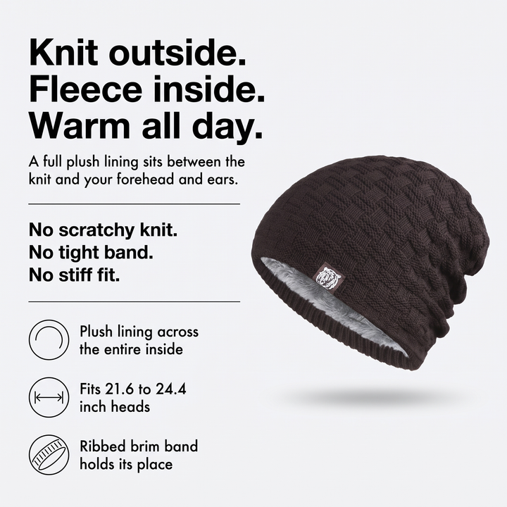 Knit outside, fleece inside: how the lined beanie is built
