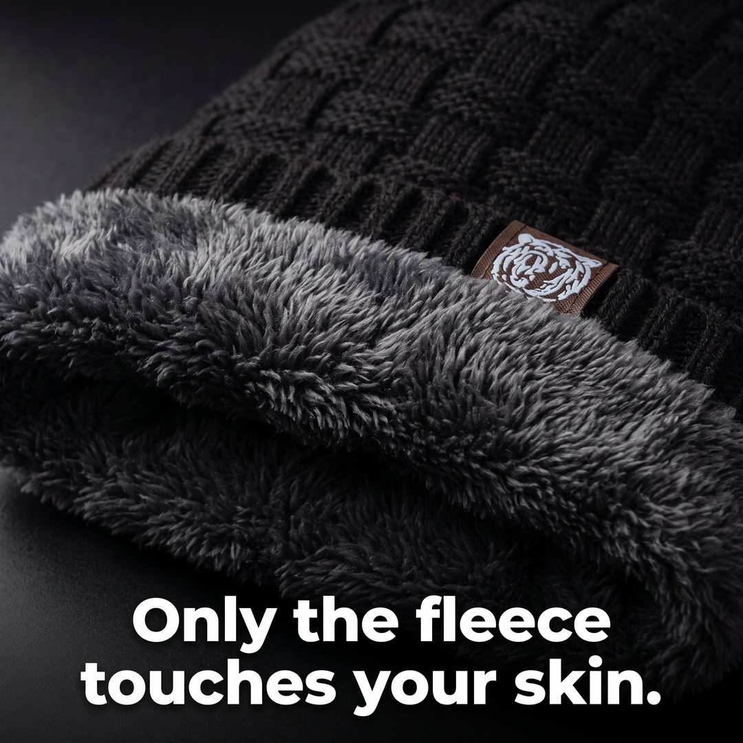 Close-up of the plush fleece lining inside the beanie